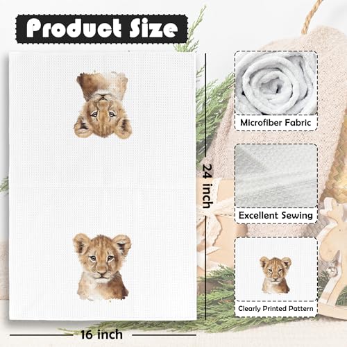 Leopard Lion Kids Hand Towels Set 16x24 Inch Waffle Kitchen Dish Towels