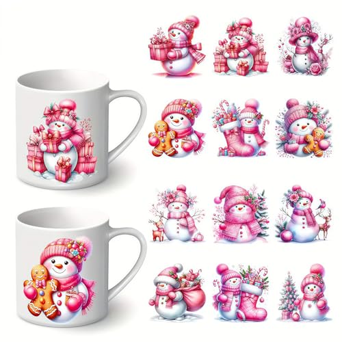 12pcs Christmas Snowman UV DTF Transfer Stickers for Glass Cups & Crafts