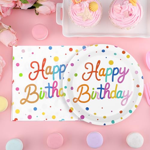 Happy Birthday Floral Paper Plates & Napkins Set - 50 Pcs