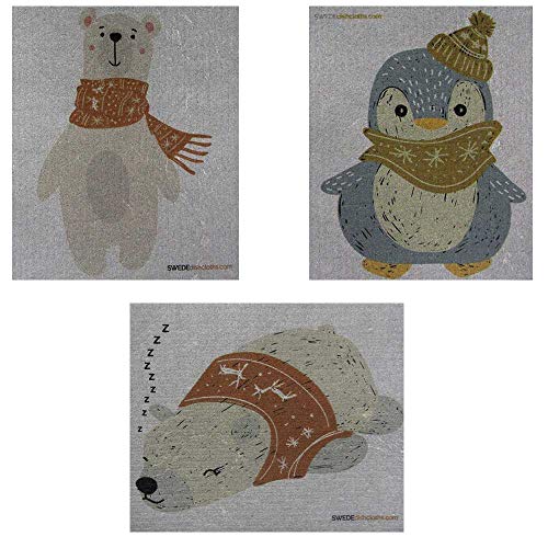Swedish Dishcloths - Set of 3 Mixed Winter Animal Designs