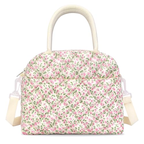 SEEGU Insulated Lunch Bag for Women - Floral Pink Large Lunch Tote