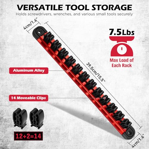 SEDY 14-Slot Magnetic Screwdriver & Wrench Organizer - Red