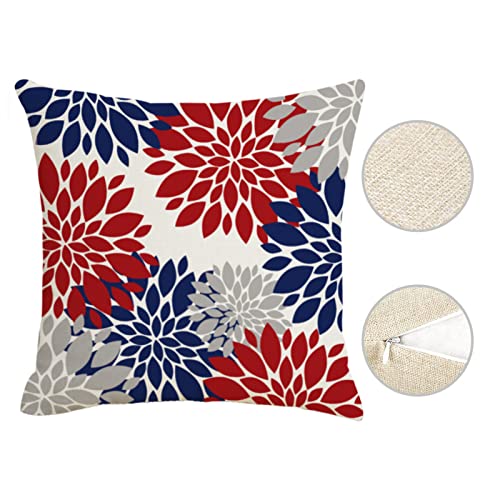 18" x 18" Blue and Red Dahlia Throw Pillow Covers - 2 Pack for 4th of July