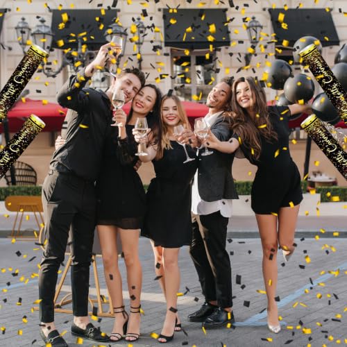 12" Black Gold Confetti Cannon Party Poppers - Set of 2