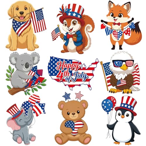 COCHIE Patriotic Animals 11x14 Inch 4th of July Bulletin Board Cutouts, 9PCS USA Flag Decor