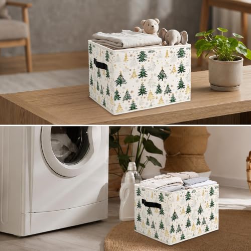 Christmas Tree Cube Storage Bin - Rustic Laundry & Home Decor, 14x11x11 inches