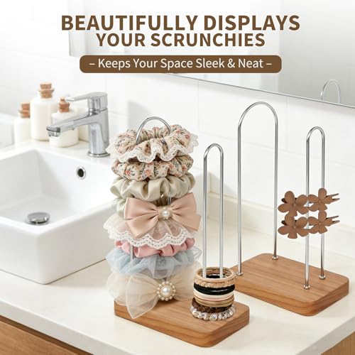 2-Pack Hair Tie Holder & Scrunchie Organizer - Natural Wood & Metal