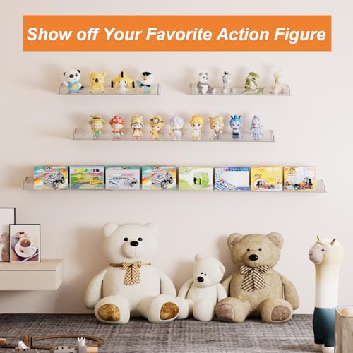 Clear Acrylic Floating Shelves - No Drill Wall Organizer (3 Pack)