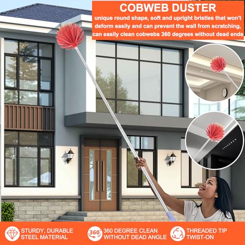 TOXYMHO Cobweb Duster with 59-inch Extension Pole for High Ceiling Cleaning
