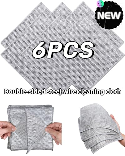 Non-Scratch Wire Dishcloths for Dishes - Stainless Steel Scrubber (6PCS)