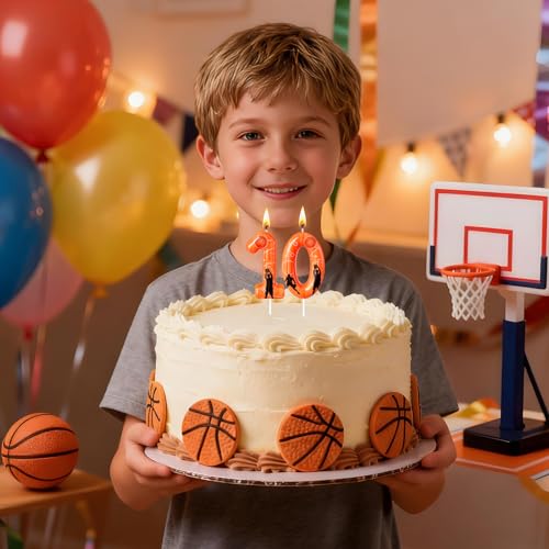 Number 10 Basketball Birthday Candle - Sports Theme Cake Topper