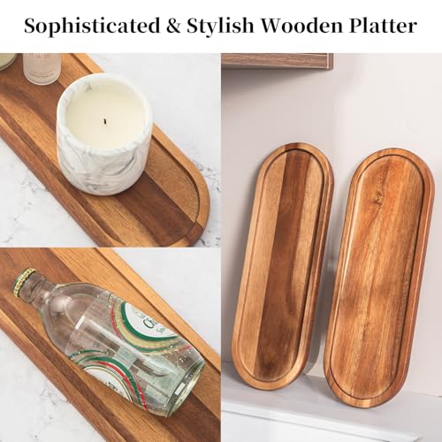 MZROO Acacia Wood Bathroom Tray - 13.7" Countertop Organizer Caddy
