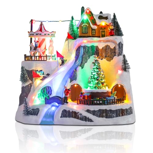 Christmas Village House Musical Skiing Mountains with LED Lights & USB