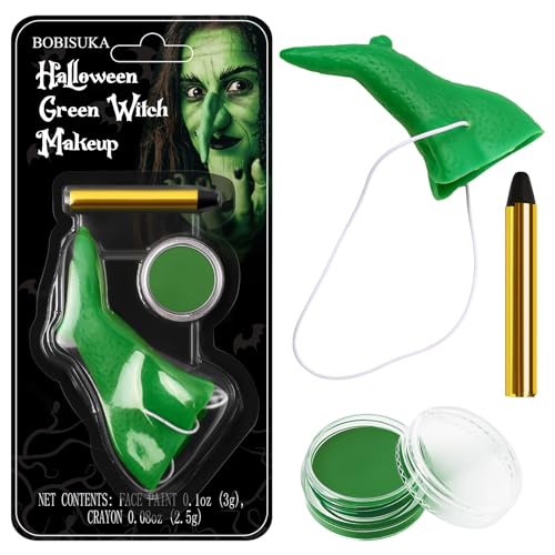 BOBISUKA Green Witch Face Paint Kit with Fake Nose and Black Crayon