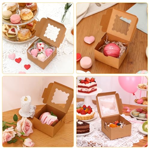 Moretoes 4x4x2.5-Inch Brown Kraft Cookie Boxes with Window - 24 Pack