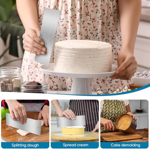SenseYo 3 Pcs 9 Inch Stainless Steel Cake Scrapers Double Sided Decorating Tools