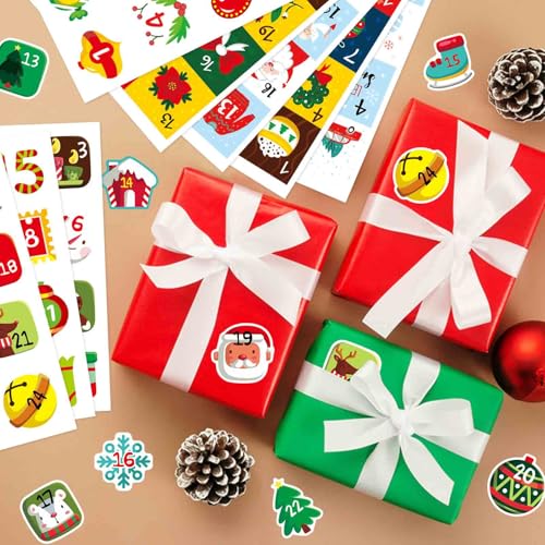 Christmas Advent Calendar Number Stickers Set - 16 Sheets, DIY Holiday Decorations