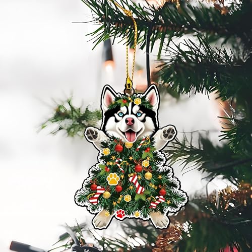 Siberian Husky Christmas Ornament - Hand-Painted Wooden Decor