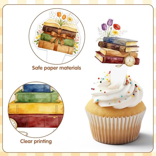 48Pcs Vintage Book-Themed Cupcake Toppers for Parties