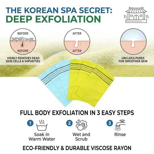 Olivia Tree Exfoliating Mitts - 6 Pack Korean Spa Body Scrubbers