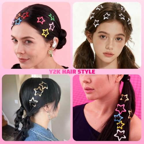 50 PCS Star Hair Clips Metal Snap Barrettes Gold Silver Y2K Hair Accessories