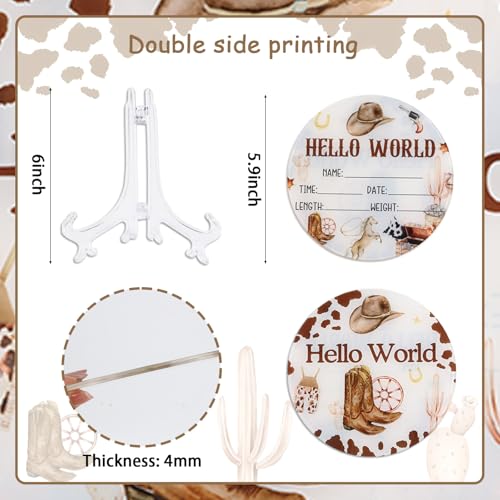 Acrylic Baby Birth Announcement Sign - Western Cowboy Theme, Double-Sided, 5.9"