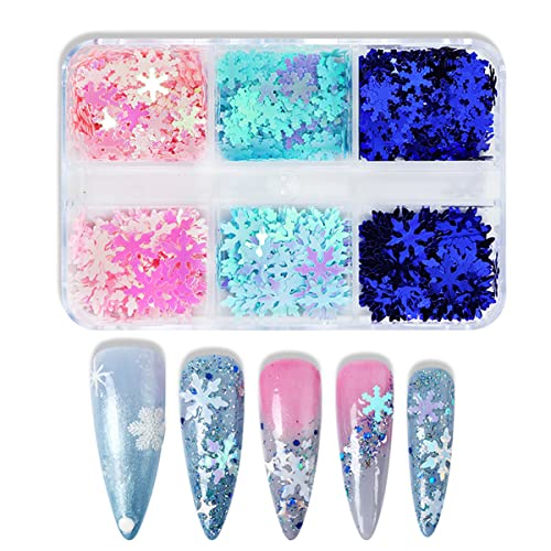 Blue Snowflake Nail Art Sequins 6 Grids Winter Glitter Charms