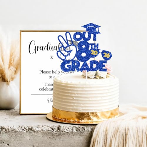 8th Grade Graduation Cake Topper - Glitter Hello High School