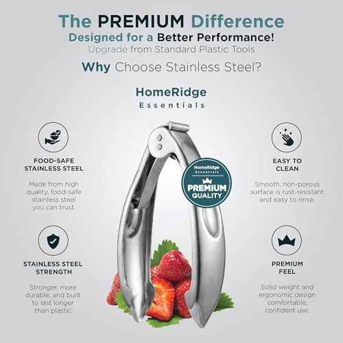 Stainless Steel Strawberry Huller & Tomato Corer Tool - Ergonomic Handle, Dishwasher Safe