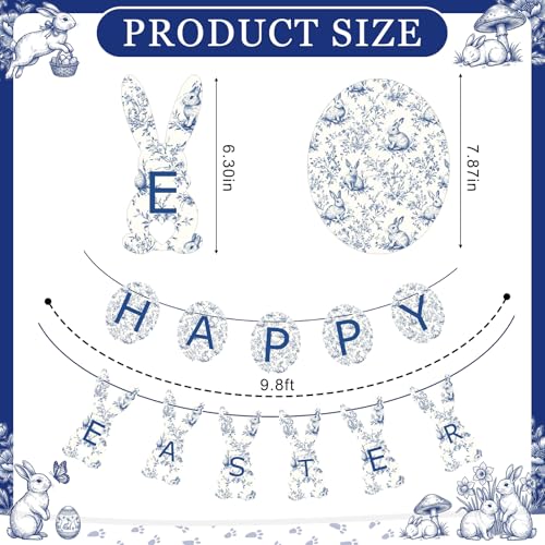 Chinoiserie Easter Banner with Velvet Ribbon - Blue & White Floral Decor