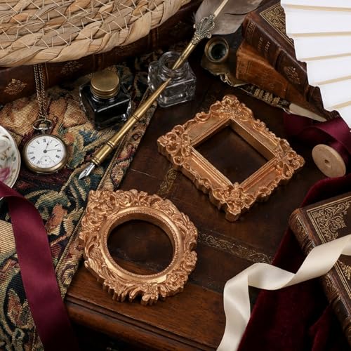 12 Mini Gold Picture Frames Set - Vintage Baroque Resin Photo Frames