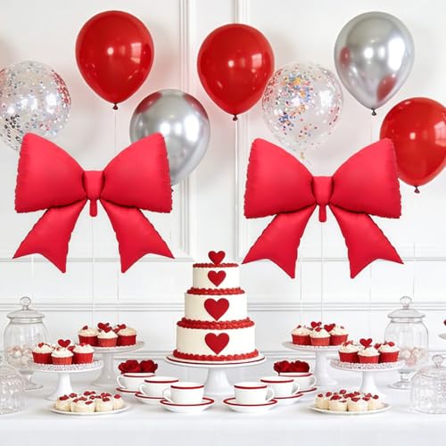 4 Pcs Giant Red Bow Balloons - 38 Inch Foil Decorations for Parties