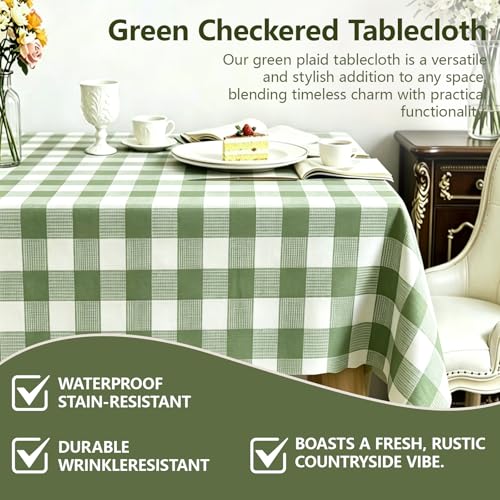 Docoper 3 Pack Sage Green Gingham Disposable Tablecloths, 54" x 108"