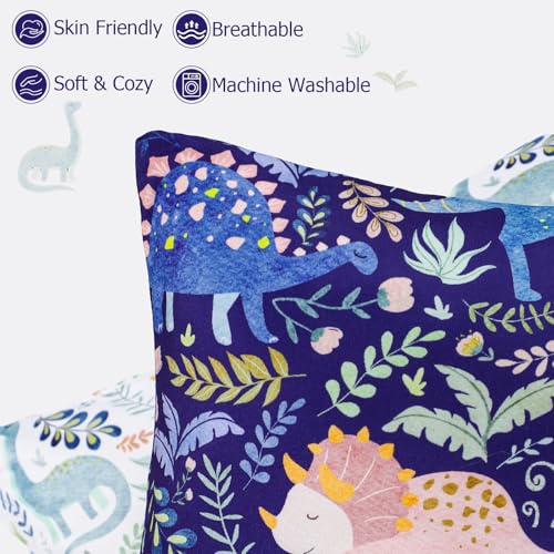 Pea Pod Dinosaur Toddler Pillowcase Set - 13x18 Inch Soft Milk Silk (2 Pack)