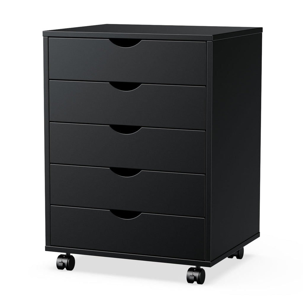 5 Drawer Chest, Office File Cabinets Wooden, Dressers Storage Cabinet, Drawers Wood Organization Furniture, Storage Cabinet Dressers with Wheels, Mobile Organizer Drawers for Bedroom, Black