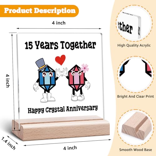 15th Wedding Anniversary Acrylic Desk Decor Sign for Couples