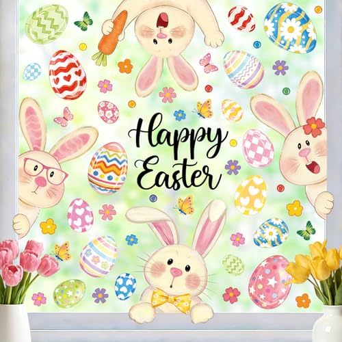 Easter Window Clings - 8 Sheets Bunny & Egg Stickers for Decor