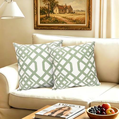 GOMYHOME Boho Geometric Throw Pillow Covers, Green 18x18 Set of 2