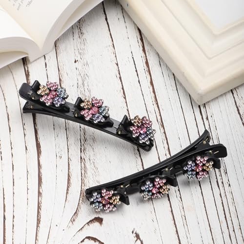 BOXOB Crystal Stone Braided Hair Clips - 2Pcs Shiny Rhinestone Barrettes
