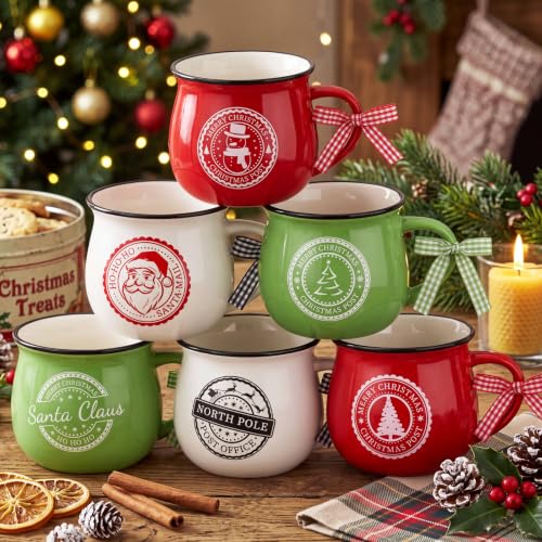 Sawysine Santa Style Christmas Coffee Mug Set - 6 Pack, 12 oz Ceramic Holiday Decor