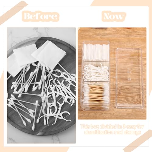 Sohalejr Acrylic Lid Qtip Holder with 3 Compartments - Transparent Bathroom Organizer