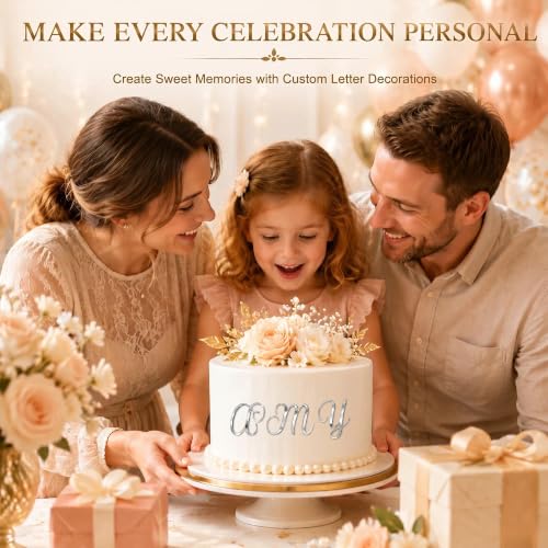 27PCS Silver Acrylic Cake Toppers - A-Z Script Letter Decor