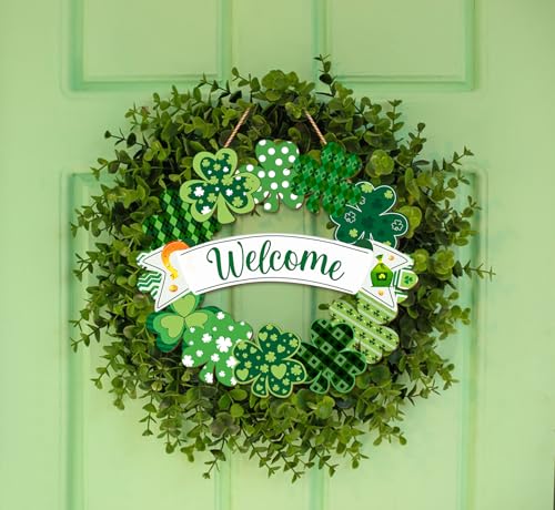 Wooden St. Patrick's Day Shamrock Wreath - Lucky Welcome Sign