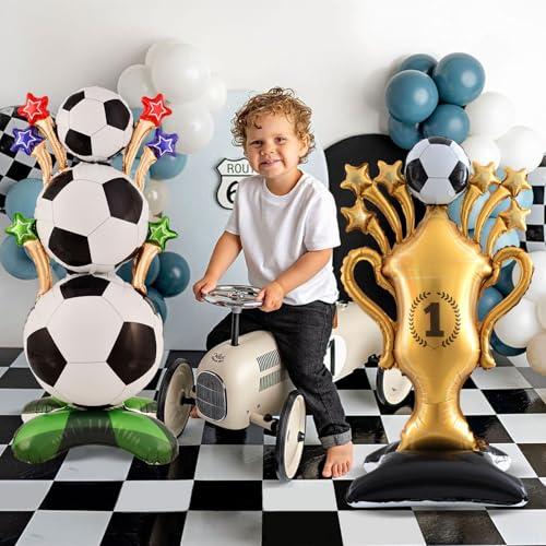 Standing Soccer Trophy Balloons - 62 Inch Self-Standing Mylar Balloons for Sports Events & Birthdays, Set of 2