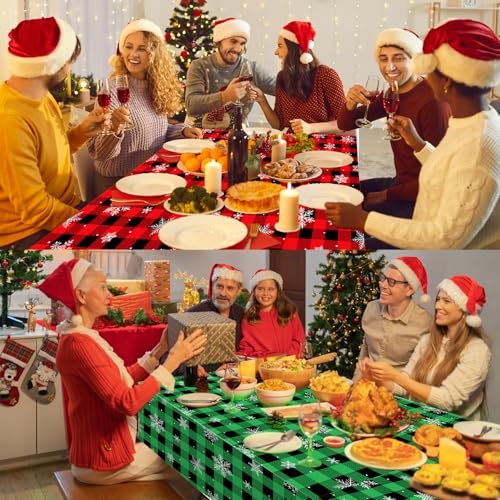 Christmas Buffalo Plaid Snowflake Tablecloth Set - Red & Black, 3 Pack
