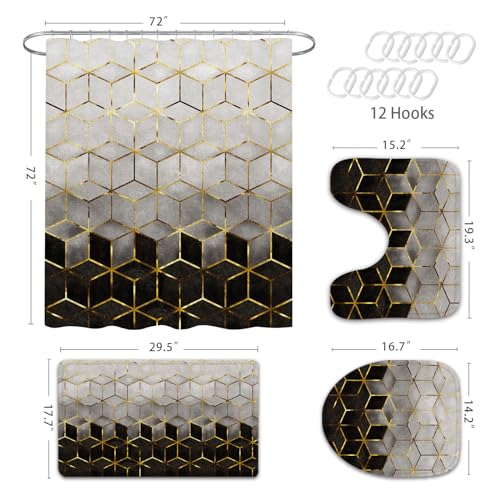 Gibelle Luxury Bathroom Shower Curtain Set with Rugs and Accessories