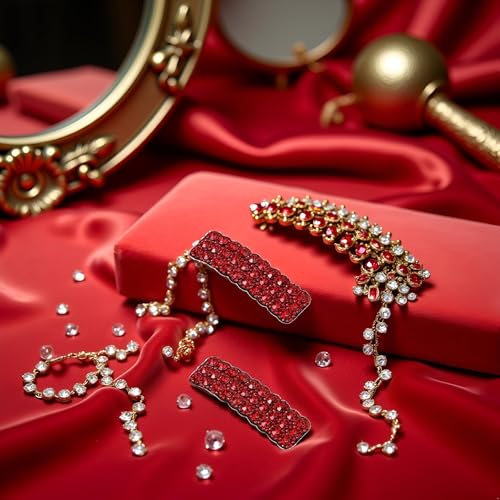 Red Rhinestone Hair Clips Luxury Korean BB Barrettes 2Pcs