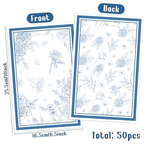 50 Pcs Vintage Floral Blue & White Party Favor Bags