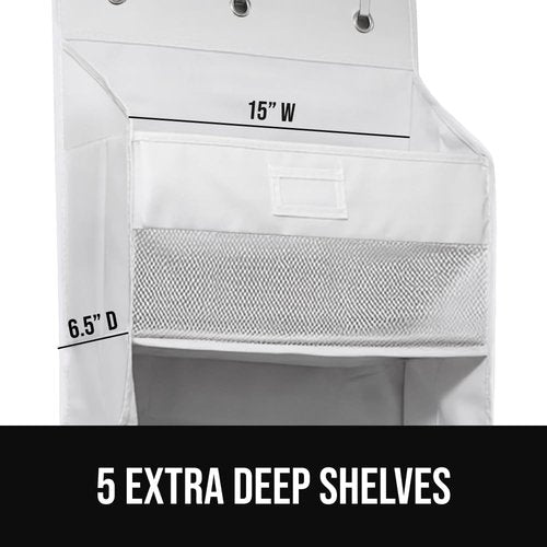 GORILLA GRIP Over The Door Organizer - 5 Deep Shelves for 50lbs Storage | 58x15 Inches, White