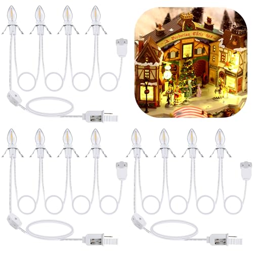 Christmas Village Light Cord with 4 LED Bulbs - 9.8 ft Connectable Decorative Lighting